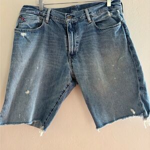 Ralph Lauren Blue Jean Shorts with Raw Hem and Distressed Look